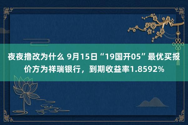 夜夜撸改为什么 9月15日“19国开05”最优买报价方为祥瑞银行，到期收益率1.8592%