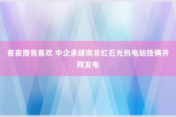 夜夜撸我喜欢 中企承建南非红石光热电站技俩并网发电