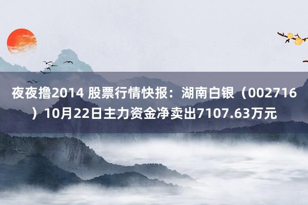 夜夜撸2014 股票行情快报：湖南白银（002716）10月22日主力资金净卖出7107.63万元