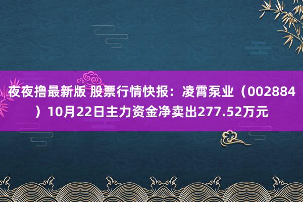 夜夜撸最新版 股票行情快报：凌霄泵业（002884）10月22日主力资金净卖出277.52万元