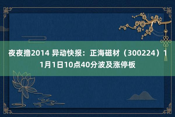 夜夜撸2014 异动快报：正海磁材（300224）11月1日10点40分波及涨停板