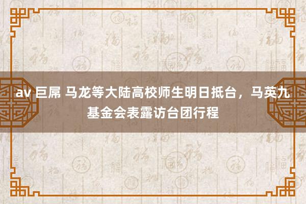 av 巨屌 马龙等大陆高校师生明日抵台，马英九基金会表露访台团行程