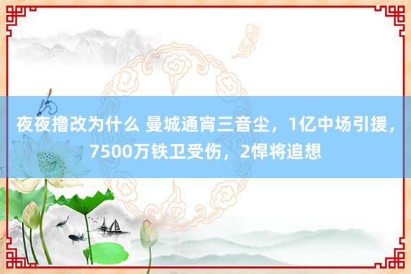 夜夜撸改为什么 曼城通宵三音尘，1亿中场引援，7500万铁卫受伤，2悍将追想