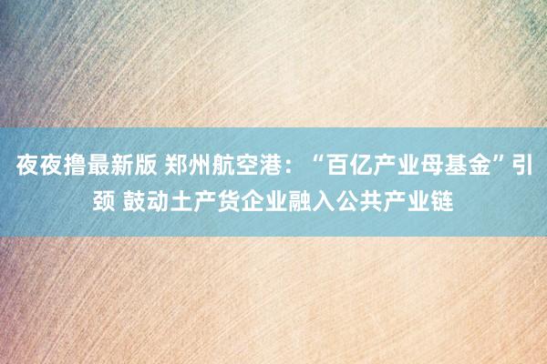 夜夜撸最新版 郑州航空港：“百亿产业母基金”引颈 鼓动土产货企业融入公共产业链