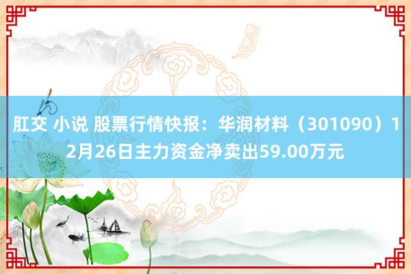 肛交 小说 股票行情快报：华润材料（301090）12月26日主力资金净卖出59.00万元