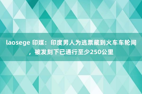 laosege 印媒：印度男人为逃票藏到火车车轮间，被发刻下已通行至少250公里